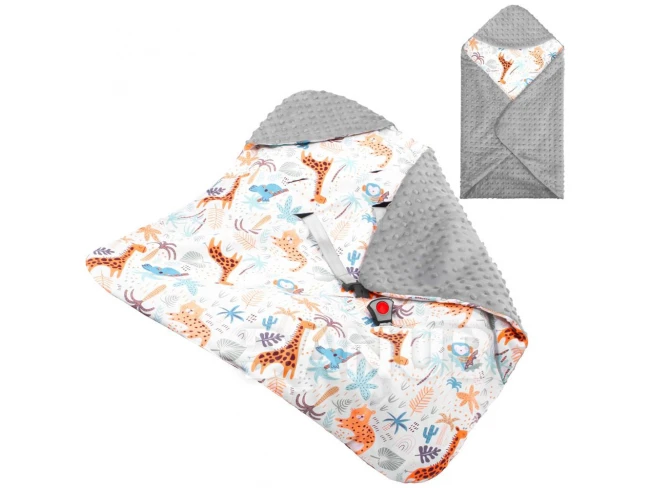 Zavinovací deka do autosedačky - 77x77cm - oboustranná - s kapucí - šedá
