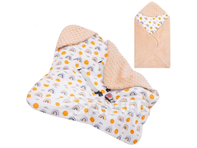 Zavinovací deka do autosedačky - 77x77cm - oboustranná - s kapucí - béžová