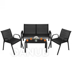 Sestava zahradního nábytku: sedačka, 2 židle a stůl se skleněnou deskou - černá