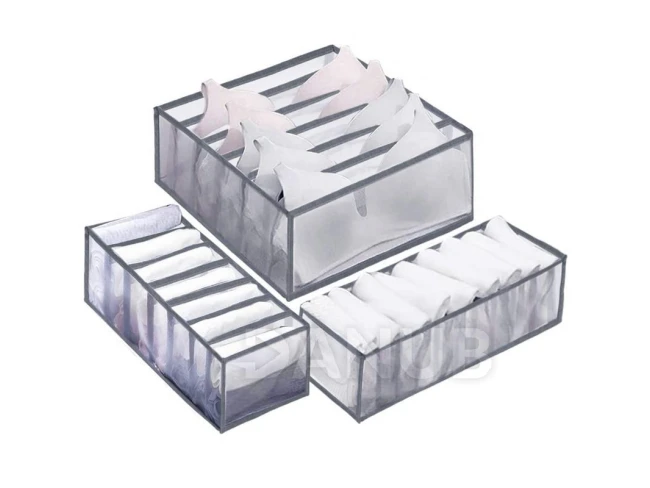 Organizér zásuvek - sada 3ks- 6 přihrádek - šedý