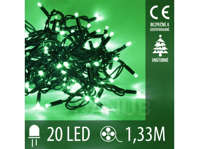 Vánoční led světelná řetěz vnitřní - 20LED - 1,33m zelená