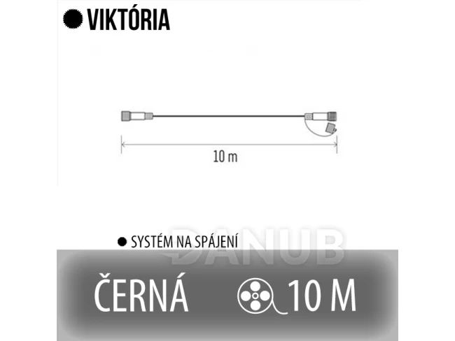 VIKTORIE prodlužovací kabel pro spojovatelné řetězy - 10m - černý