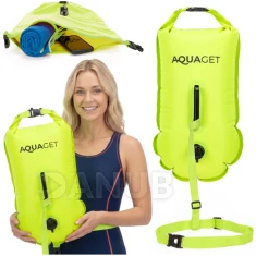 Záchranná bóje na plavání s funkcí suché komory, IPX7, píšťalka - zelená fluo