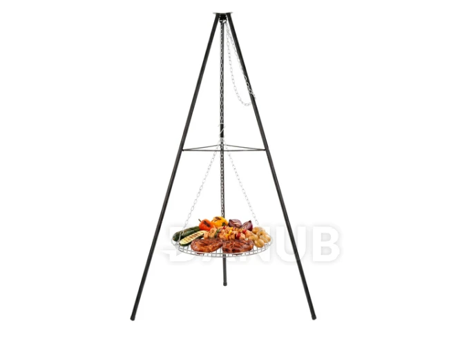 Zahradní gril zavěšený na stojanu s nastavitelnou výškou, rošt 50 cm