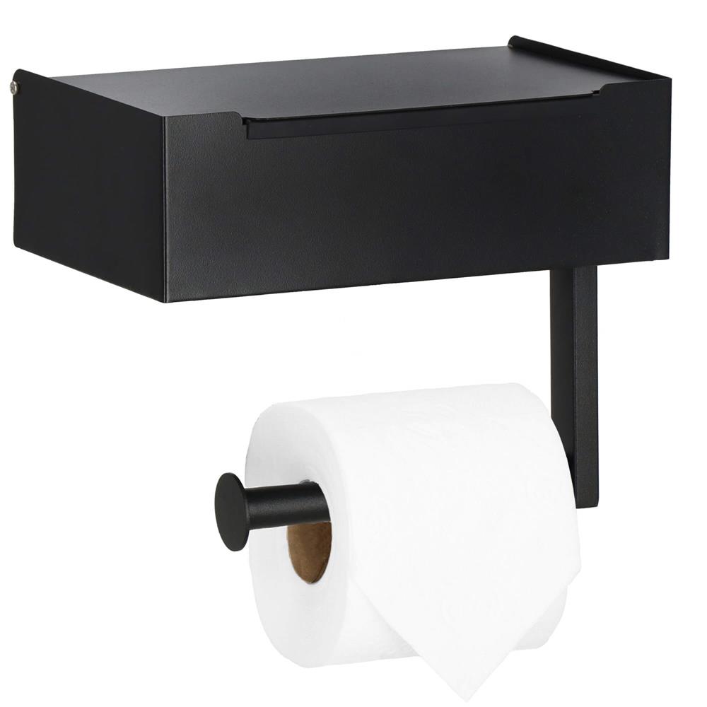 Springos Držiak na toaletný papier + úložný box - čierna matná
