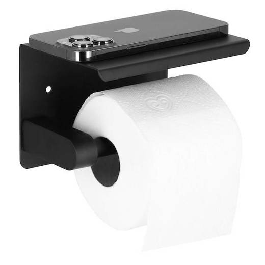 Springos Držák na toaletní papír s policí - černá matná